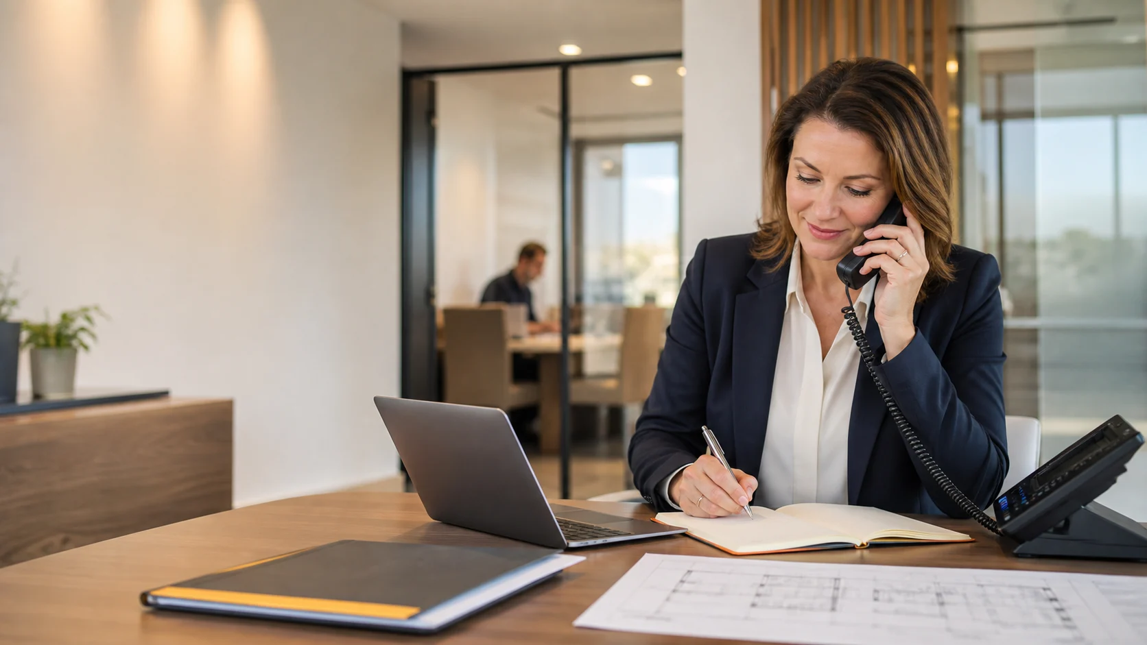 Office employee speaking on the telephone