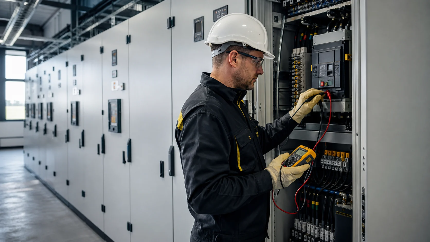 Pracownik wykonujący serwis instalacji elektrycznej